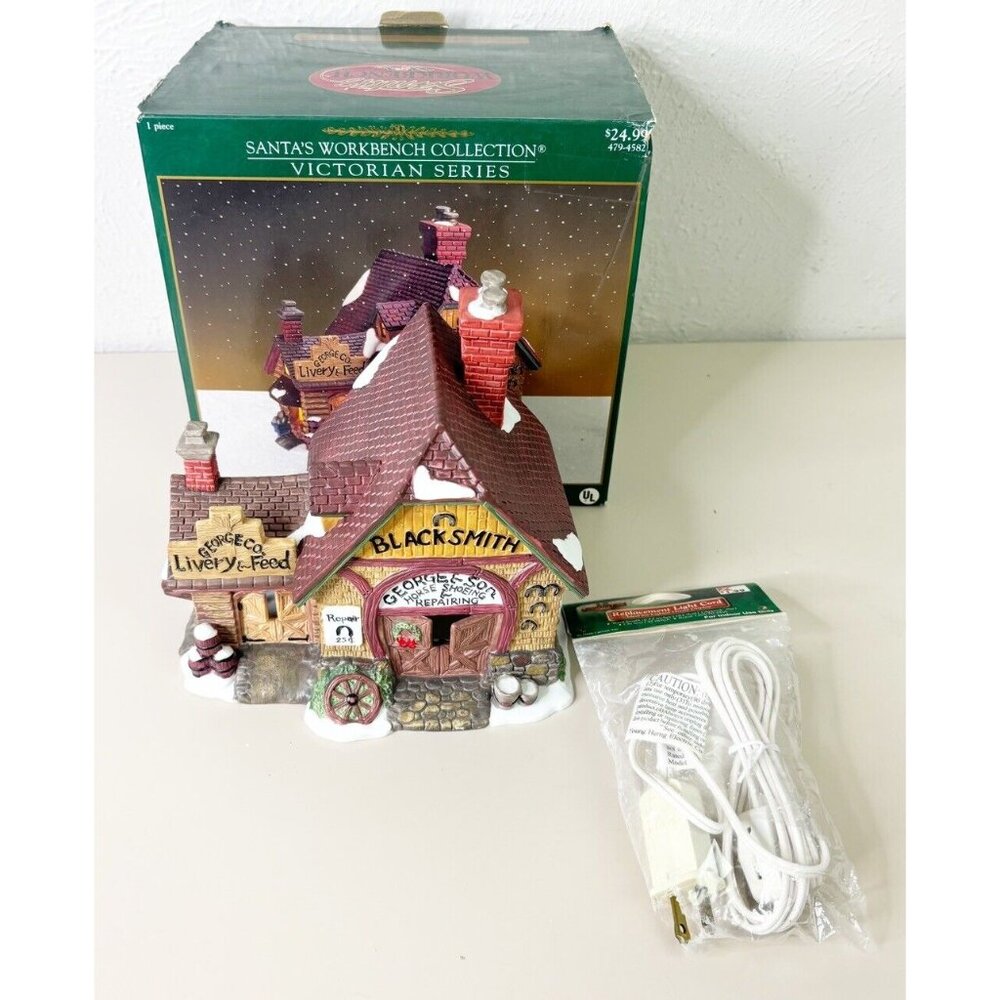 VTG '99 Santa's Workshop (Victorian Series) George & Son Blacksmith Lighted EUC